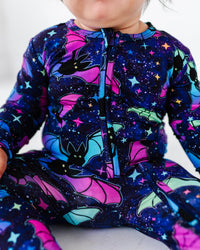 Baby Kids Bamboo Pajamas — Bat Attitude Footie — Image 1