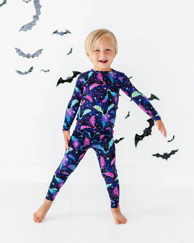 Baby Kids Bamboo Pajamas — Bat Attitude Long Sleeve Pajama Set — Image 1