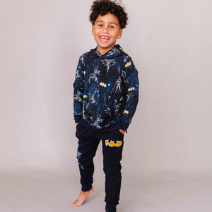 Baby Kids Bamboo Pajamas — BATMAN™ Caped Crusader Hooded Jogger Set — Image 1