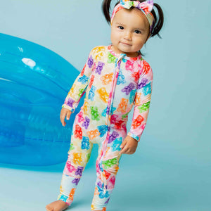Baby Kids Bamboo Pajamas — Beary Gummy Convertible Romper — Image 1