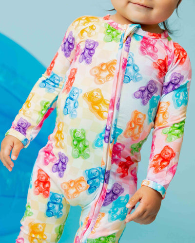 Baby Kids Bamboo Pajamas — Beary Gummy Convertible Romper — Image 1