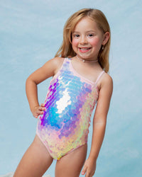 Baby Kids Bamboo Pajamas — Pink Sparkle Sequin One-Piece Swimsuit — Image 1