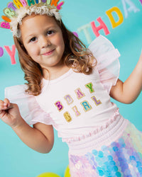 Baby Kids Bamboo Pajamas — Pink Birthday Girl Flutter Sleeve Top — Image 1