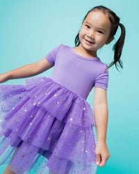 Baby Kids Bamboo Pajamas — Purple Twinkle Tulle Dress — Image 1
