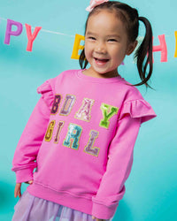 Baby Kids Bamboo Pajamas — Birthday Girl Ruffle Sleeve Sweatshirt — Image 1