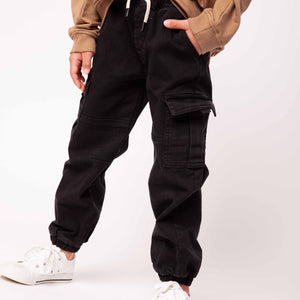 Baby Kids Bamboo Pajamas — Black Cargo Pants — Image 1