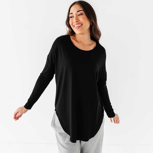 Baby Kids Bamboo Pajamas — Women's Relaxed Fit Long Sleeve Shirt - Black — Image 1