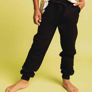 Baby Kids Bamboo Pajamas — Black Relaxed Fit Sweatpants — Image 1