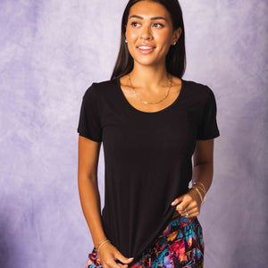 Baby Kids Bamboo Pajamas — Black Women's Short Sleeve T-Shirt — Image 1