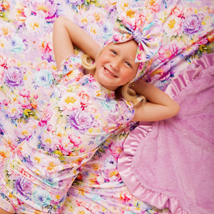 Baby Kids Bamboo Pajamas — Bloom Service Ruffled Minky Blanket — Image 1
