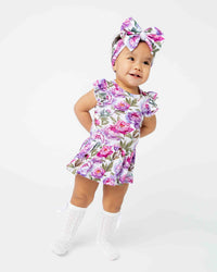 Baby Kids Bamboo Pajamas — Blooming Peotential Cap Sleeve Ruffle Dress — Image 1