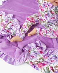 Baby Kids Bamboo Pajamas — Blooming Peotential Ruffled Minky Blanket — Image 1