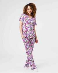 Baby Kids Bamboo Pajamas — Blooming Peotential Women's Short Sleeve Collar Shirt & Pants Pajama Set — Image 1