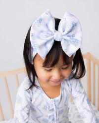 Baby Kids Bamboo Pajamas — Blue-tiful Bloom Biggie Bow — Image 1