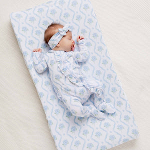 Baby Kids Bamboo Pajamas — Blue-tiful Bloom Changing Pad Cover — Image 1