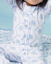 Baby Kids Bamboo Pajamas — Blue-tiful Bloom Convertible Ruffle Romper — Image 1