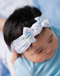 Baby Kids Bamboo Pajamas — Blue-tiful Bloom Headwrap — Image 1