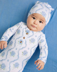 Baby Kids Bamboo Pajamas — Blue-tiful Bloom Knotted Gown & Beanie Set — Image 1