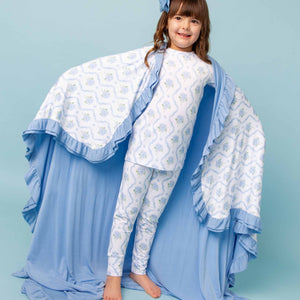 Baby Kids Bamboo Pajamas — Blue-tiful Bloom Ruffle Bum Bum Blanket — Image 1