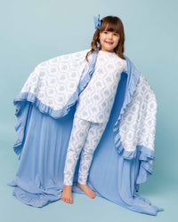 Baby Kids Bamboo Pajamas — Blue-tiful Bloom Ruffle Bum Bum Blanket — Image 1