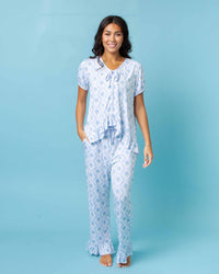 Baby Kids Bamboo Pajamas — Blue-tiful Bloom Women's Short Sleeve Pajama Set — Image 1