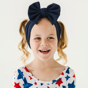 Baby Kids Bamboo Pajamas — Blue Biggie Bow — Image 1