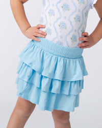 Baby Kids Bamboo Pajamas — Blue Me Away Girls Ruffle Skort — Image 1