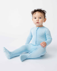 Baby Kids Bamboo Pajamas — Blue Me Away Footie — Image 1