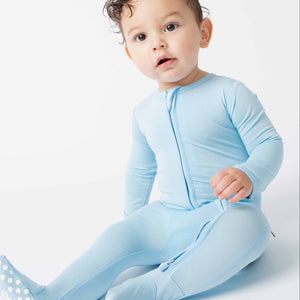 Baby Kids Bamboo Pajamas — Blue Me Away Footie — Image 1