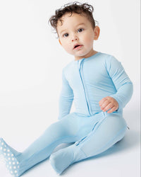 Baby Kids Bamboo Pajamas — Blue Me Away Footie — Image 1