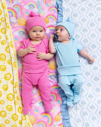 Baby Kids Bamboo Pajamas — Blue Me Away Infant Ribbed Layette Set — Image 1