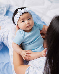 Baby Kids Bamboo Pajamas — Blue Me Away Ribbed Bodysuit — Image 1