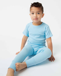 Baby Kids Bamboo Pajamas — Blue Me Away Ribbed Short Sleeve Pajama Set — Image 1