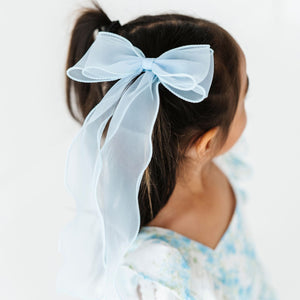 Baby Kids Bamboo Pajamas — Blue Sheer Long Bow — Image 1