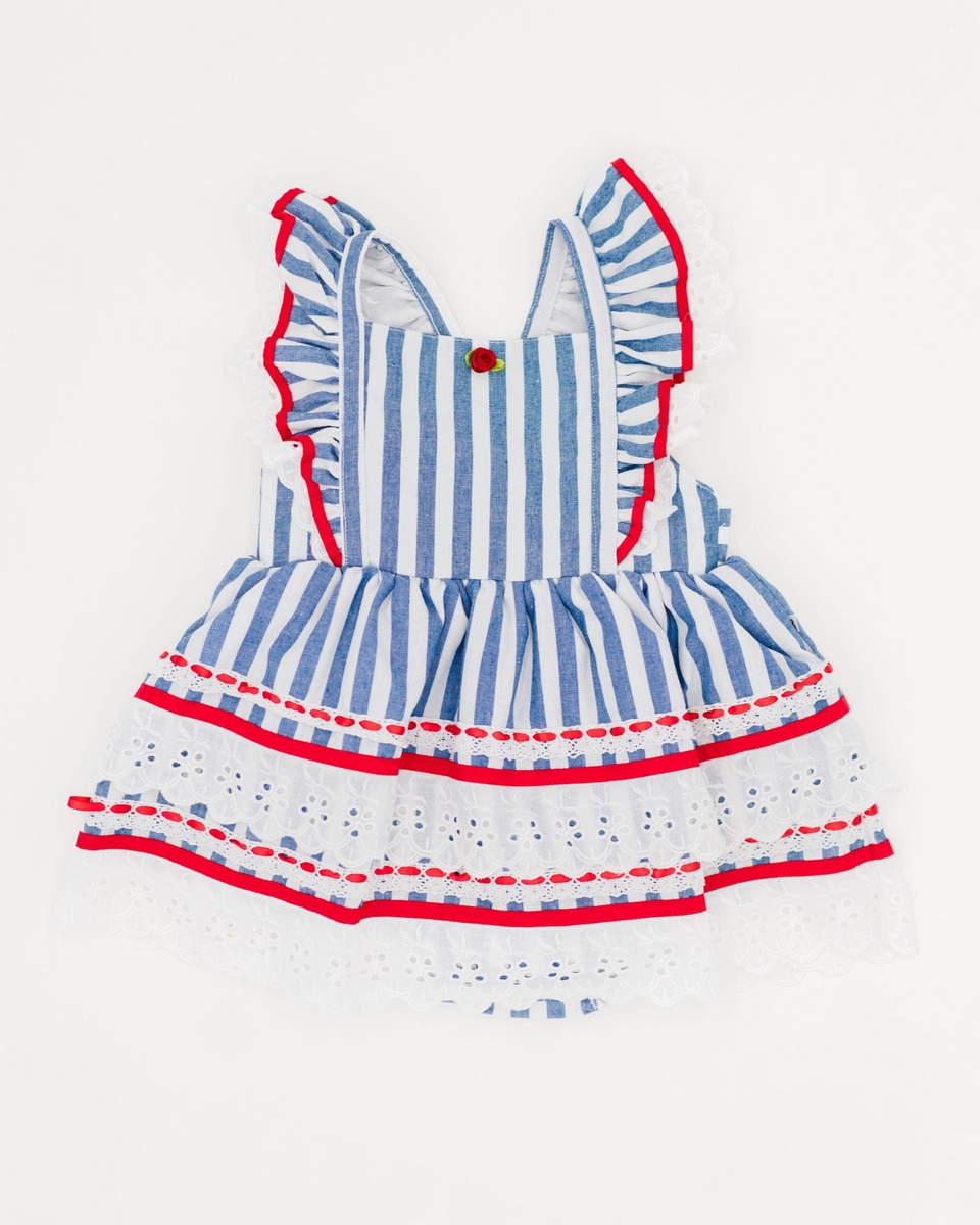 Austell Striped, Tiered Ruffle Dress - Neon Green, Neon Orange, Neon Yellow