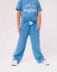 Baby Kids Bamboo Pajamas — Slide Blue Straight Leg Fleece Pants — Image 1