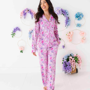 Bums & Roses - Baby & Kids Bamboo Pajamas - Blush in Bloom Women's Collar Shirt & Pants Set - Image 1