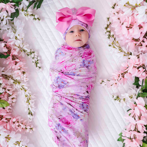 Bums & Roses - Baby & Kids Bamboo Pajamas - Blush in Bloom Swaddle & Bow Beanie - Image 1