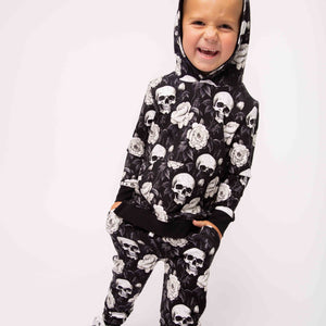 Baby Kids Bamboo Pajamas — Bones and Roses Hooded Jogger Set — Image 4