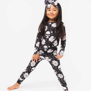 Baby Kids Bamboo Pajamas — Bones and Roses Long Sleeve Pajama Set — Image 1