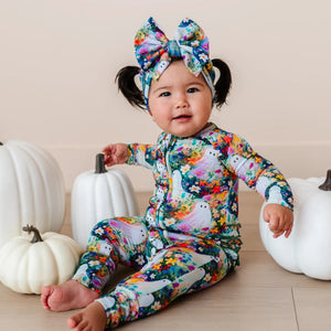 Bums & Roses - Baby & Kids Bamboo Pajamas - Boo-tiful Blooms Convertible Ruffle Romper - Image 1