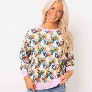 Baby Kids Bamboo Pajamas — Boo-tiful Blooms Women's Relaxed Crew Neck Sweatshirt — Image 1