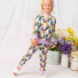 Baby Kids Bamboo Pajamas — Boo-tiful Blooms Jogger Set — Image 1
