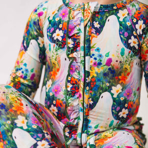 Baby Kids Bamboo Pajamas — Boo-tiful Blooms Convertible Ruffle Romper — Image 1
