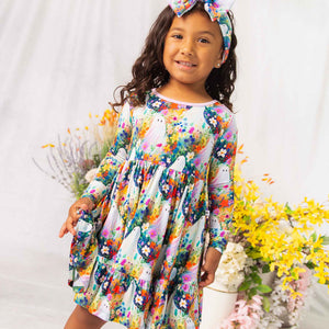 Baby Kids Bamboo Pajamas — Boo-tiful Blooms Long Sleeve Dress & Shorts Set — Image 1
