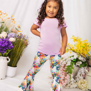 Baby Kids Bamboo Pajamas — Boo-tiful Blooms Cap Sleeve Top & Bell Bottoms Set — Image 1