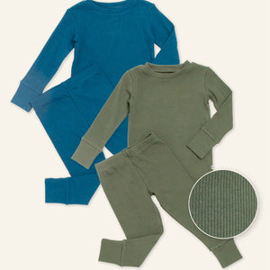 Baby Kids Bamboo Pajamas — Navy or Not + Sage the Day Ribbed Long Sleeve Pajama Sets Bundle — Image 1