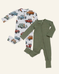 Baby Kids Bamboo Pajamas — Sage the Day + Ruff Ride Convertible Rompers Bundle — Image 1
