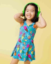 Baby Kids Bamboo Pajamas — Brain Freeze Sleeveless Twistback Dress — Image 1