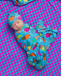 Baby Kids Bamboo Pajamas — Brain Freeze Swaddle & Beanie Set — Image 1